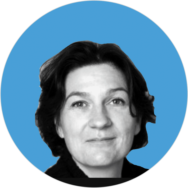 Headshot of Nathalie Rigaud on blue circle