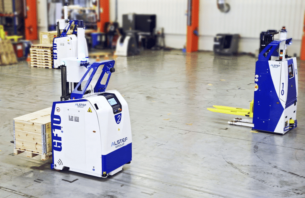 Counterbalanced stacker carrying a package