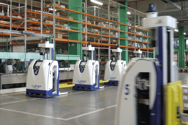 Alstef Group AGV forklifts in warehouse