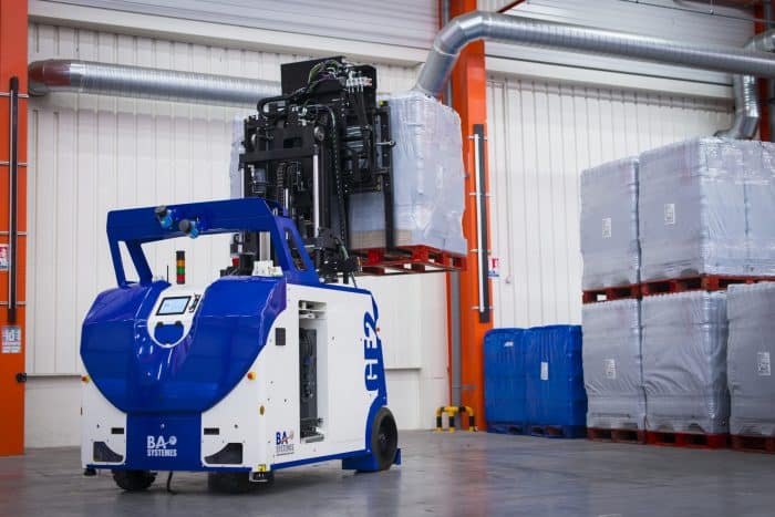 Automated forklift transporting pallets