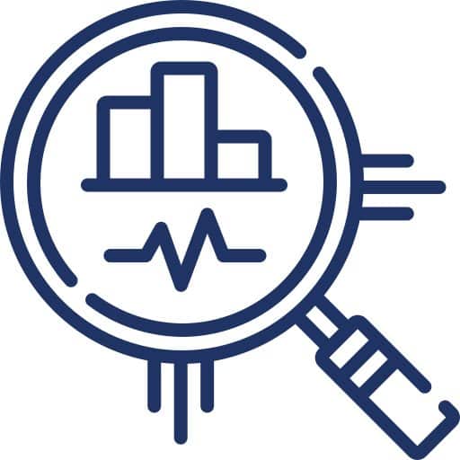 Magnifying glass and graphs icon