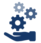 Gears over hand icon
