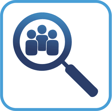 Magnifying glass with group of people icon
