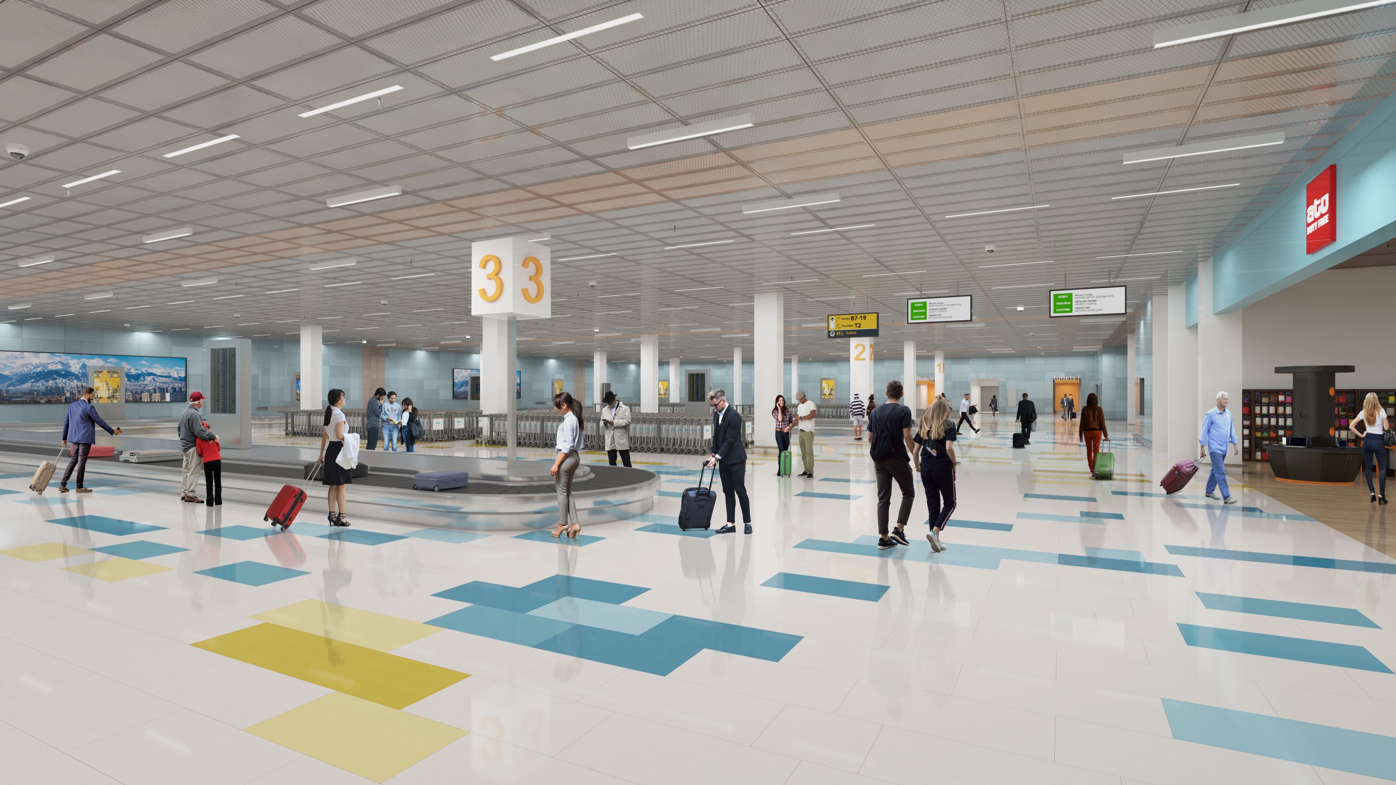 Impression d'artiste de l'intérieur de l'aéroport d'Almaty
