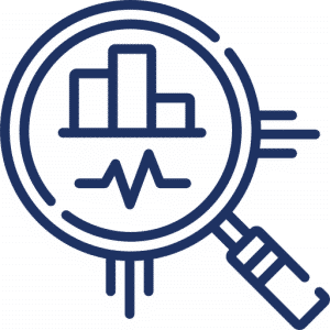Magnifying glass on graphs icon